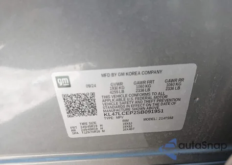 2025 Buick Envista Avenir Fwd from USA, damaged, VIN KL47LCEP2SB091951